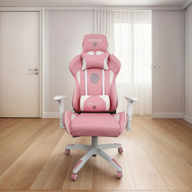 Silla Gamer Ergonómica Reclinable 180° Instigo Gaming Ig626 Color Rosa con blanco