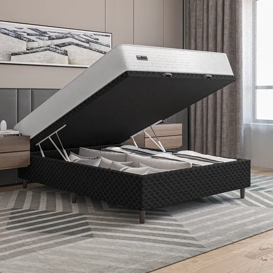 Cama Box Baú Casal Mola Ensacada Umaflex 138x188x67cm Br Pt