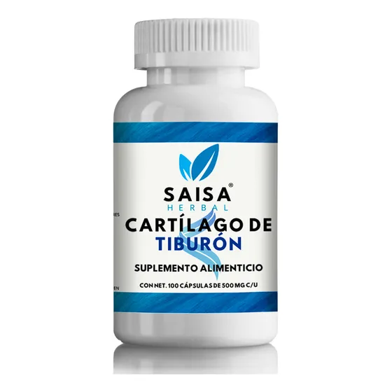 Cartílago De Tiburón | Suplemento Alimenticio 100% Puro | 100 Cápsulas De 500 Mg C/u. | Sin Sabor Saisa Herbal | Ayuda A Huesos, Articulaciones, Salud Ósea