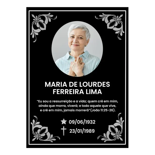 Placa Túmulo Lápide Com Foto Colorida Nome Datas Frase 20x28