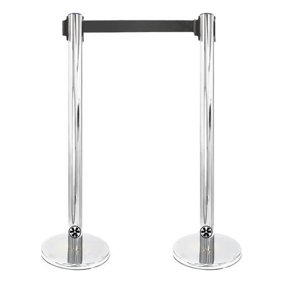 Set Postes Separador Fila Cromado Plateado Cinta Negra 2 Und