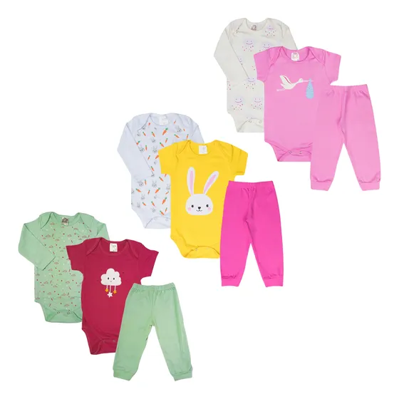 Conjunto Bebê Estampado Meia Estação 9pçs Infantil Enxoval
