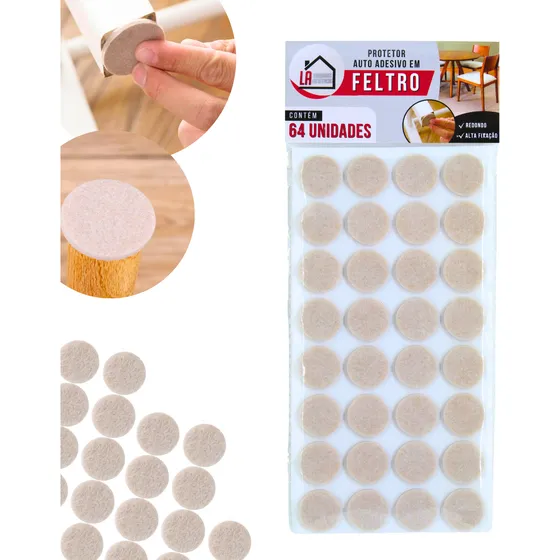 Kit 64 Protetor Feltro Auto Adesivo Pé Sofá Cadeira Mesa