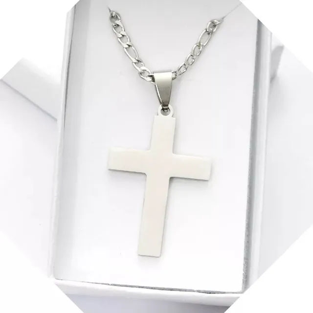 Conjunto Cadena Figaro Dije Cruz Crucifijo Acero Quirúrgico 