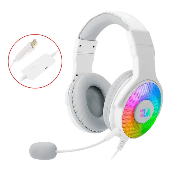 Audífonos Gamer Redragon Pandora White H350rgb Usb7.1 Blanco Luz RGB