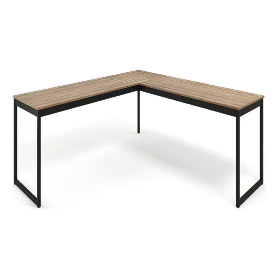 Mesa Em L Industrial Escrivaninha De Canto Nórdico Vintage Ferro E Madeira Laminado Com Preto E-led MESLMAGN E-led Brasil 150x74x45