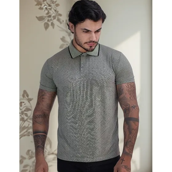 Camiseta Social Masculina Gola Polo Malha Botone Plus Size