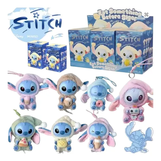 Stitch Labubu Caja Sorpresa Stich Eat Something Before Sleep Azul Acero