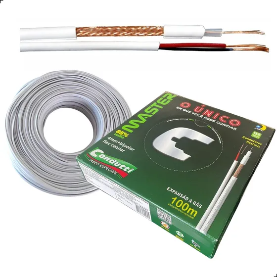 Cabo Coaxial 4mm Para Cftv 100% Cobre + Bipolar Condutti 