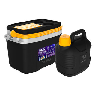 Caixa Termica Suv Cooler Com Alça 20 Litros Com Garrafa Térmica 5l Supertermo Preto E Amarelo Termolar Caixa Termica Suv Cooler Com Alça 20 Litros Com Garrafa Térmica 5l Supertermo Preto E Amarelo Termolar