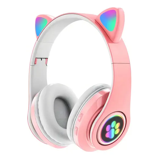 Fone Gatinho Over-ear Gamer Cat Stn-28 Rosa Luz Led