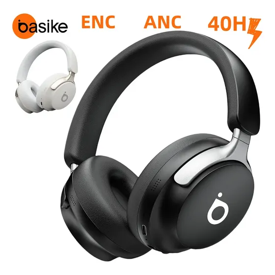 Headphone Bluetooth 5.4 Com Anc+enc 40h Bateria Basike Fone Headset Bluetooth Com Microfone Hi-fi Estéreo preto