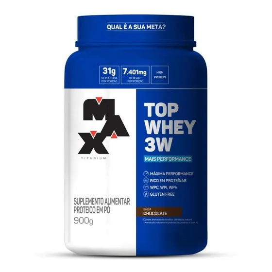 Top Whey 3w Mais Performance 900g Max Titanium Sabor Chocolate