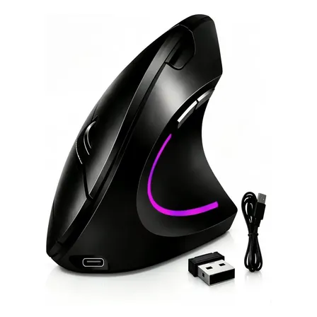 Mouse Ergonómico Vertical Inalámbrico Recargable Negro
