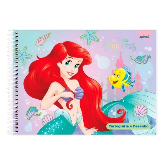 Caderno Cartografia E Desenho Capa Dura 80 Folhas 275x200m Cor Princesas Ariel