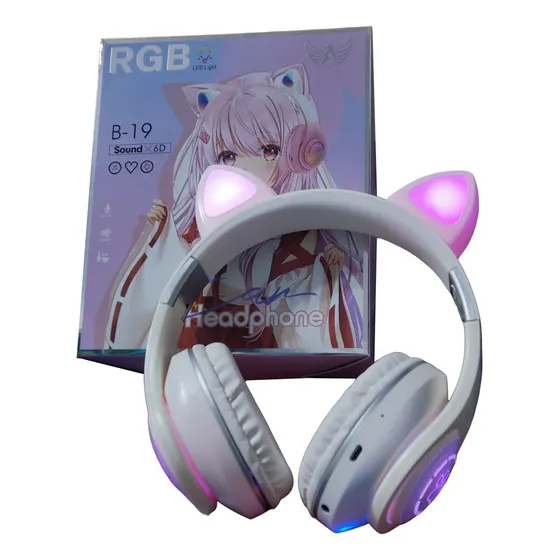 Fone D  Ouvido Bluetooth Gato Led Headphone Infantil Criança