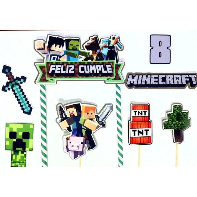 Decorativo Torta Minecraft, Decoracion Minecraft Torta