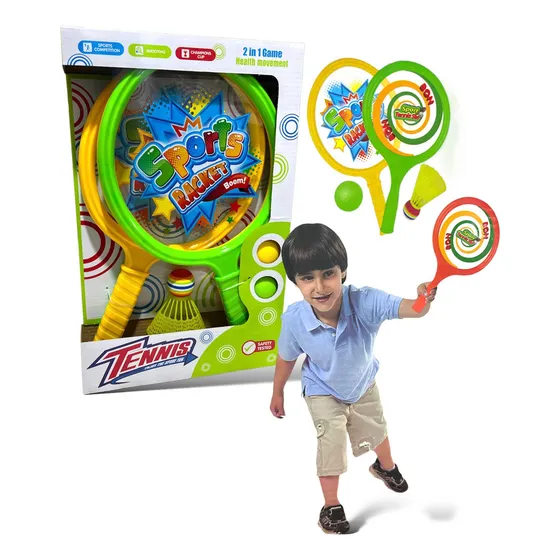 Juego De Paletas Tenis Y Badminton Raquetas Infantil 2en 1 Color Verde