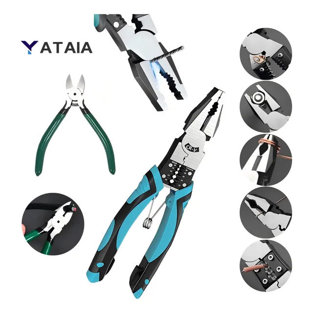 Yataia Juego De Herramientas Manuales 2piezas Pinzas Electricista Multifuncional Y Alicates De Cortealicates De Electricista, Alicates Para Cables, Pelacablespara Electricista Profesional Reparación