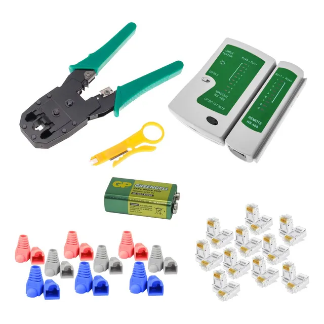 Ponchadora Rj45 + Pelacable + Tester De Red + Plugs Rj45