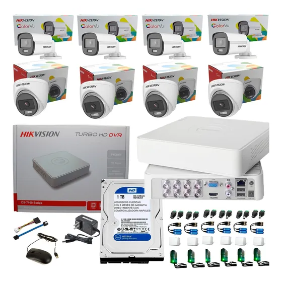 Kit Hikvision Turbo Hd Dvr 2mp Dvr 8 Ch+ 8 Cámaras Color Vu