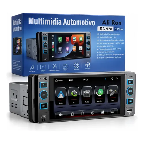 Central Multimídia Ali Ron 1 Din 5 Carplay Bluetooth Espelha