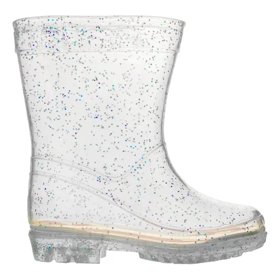 Galocha Infantil Transparente Glitter Prata Menina Pimpolho
