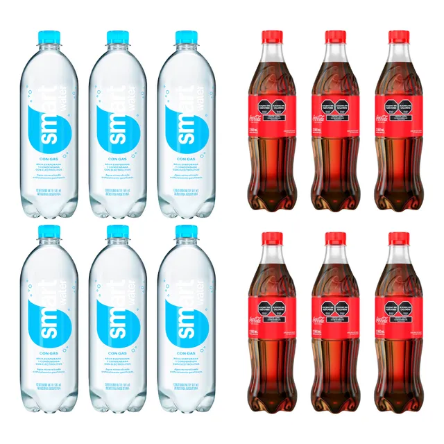 Agua Smart Water Con Gas 600ml X6+coca Cola Original 500mlx6