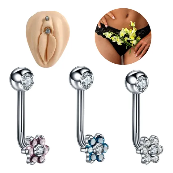 Piercing Íntimo Genital Vaginal Titânium Flor Com Brilho