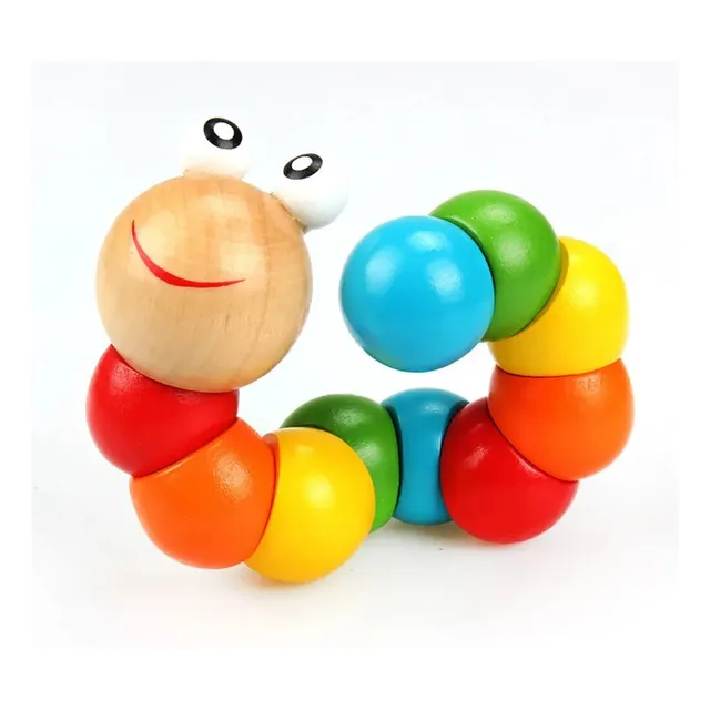 Brinquedo Minhoca Colorida Centopeia Montessori Madeira