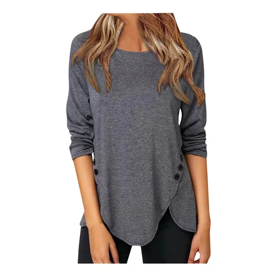 Blusa Casual Manga Larga Para Mujer Dobladillo Irregular