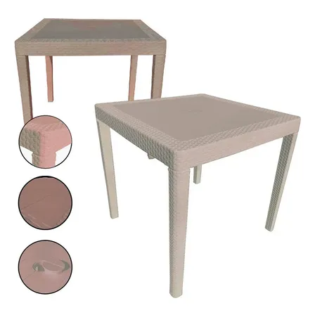 Mesa Plástica Quadrada MRI LOJA 80x80cm Rattan 4 Pessoas Cor Camurça