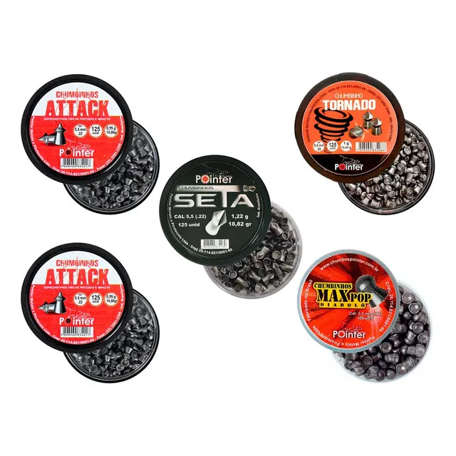 Combo 600un Chumbinhos 5.5mm - Seta Attack Max Pop Tornado
