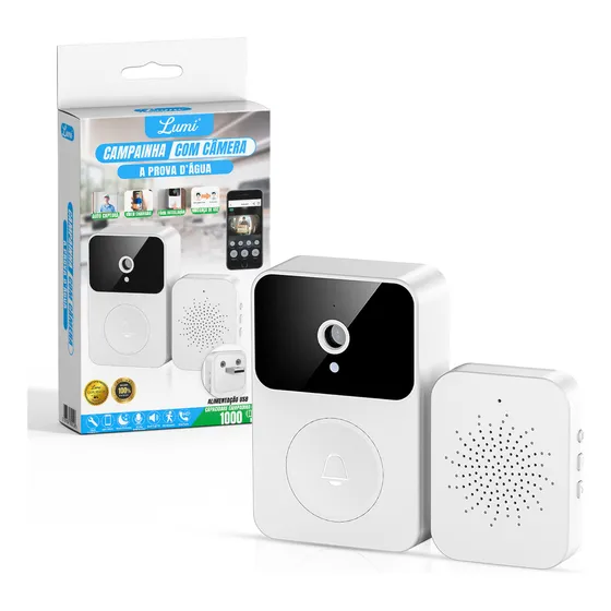 Lumi Timbre WiFi inalámbrico inteligente con cámara e intercomunicador de audio Color White