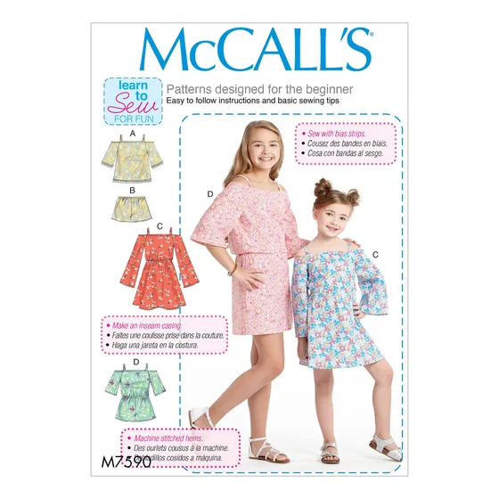 Mccall's Camiseta Hombro Descubierto Para Niño Niña Vestido