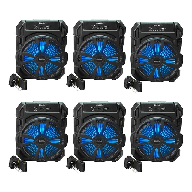Kit 6 De Bocina 8 Pulgadas Sa8061t Bt Radio Fm Luz Led