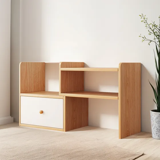 2 Niveles 60cm Estante De Almacenamiento De Madera Con Cajón