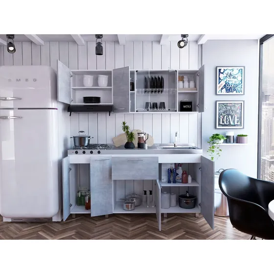 Cocina 180 Linar Rta Blanco + Cemento