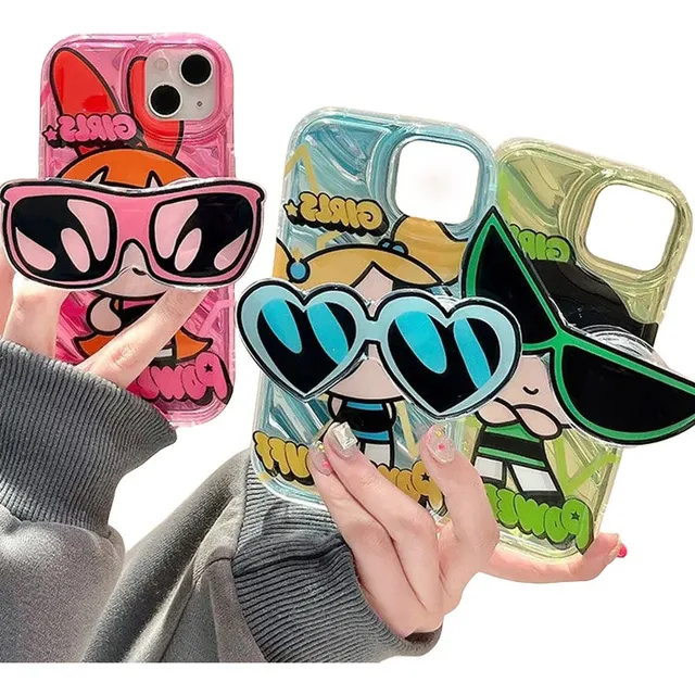 Funda De Transparente Para iPhone Powerpuff Girl + Soporte
