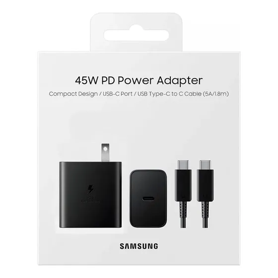Cargador Tipo C Samsung 45w Pd Con Cable 1.8 Original Color Negro