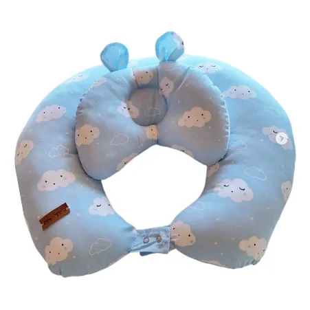 Almohadon Lactancia + Almohada Para Coche Y/o Cuna Nubes Celeste