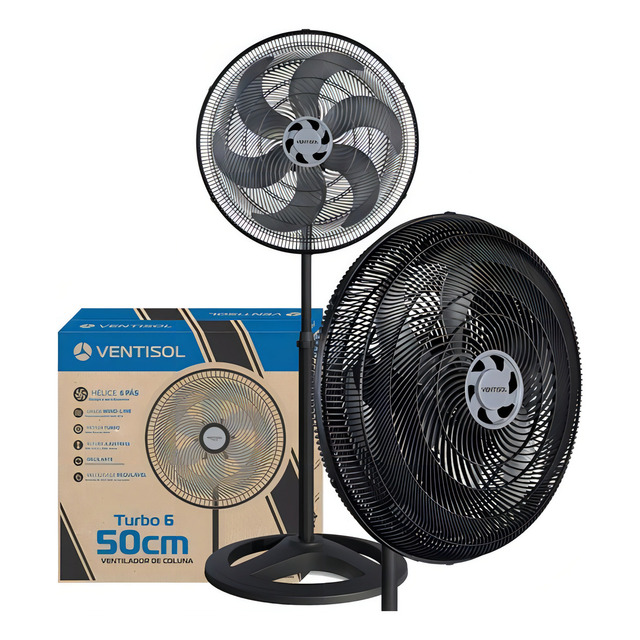 Ventilador Oscilante De Coluna Ventisol Turbo 6 Pás 50cm Preto Ventilador Oscilante De Coluna Ventisol Turbo 6 Pás 50cm Preto