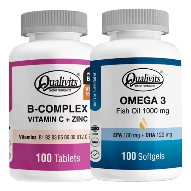B Complex, Zinc, Vitamina C + Omega 3 100 Softgels Qualivits