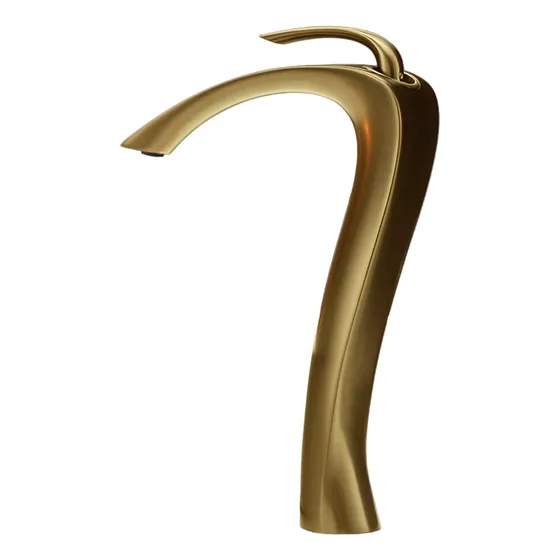 Llave Grifo Mezcladora Monomando Curvo Minimalista De Lujo Ovalin Para Baño Color Dorado Oro Cepillado
