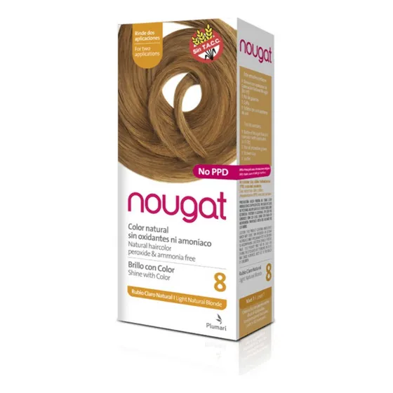 Tintura Plumari Nougat Brillo con color tono 8 rubio claro natural para cabello