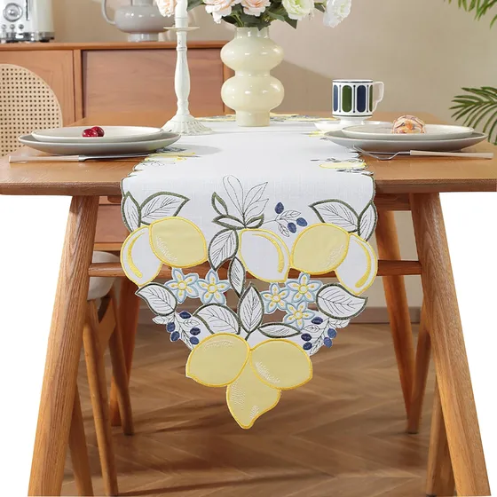 Camino Mesa Bordado Limon 70  Largo Decoracion Cocina Verano