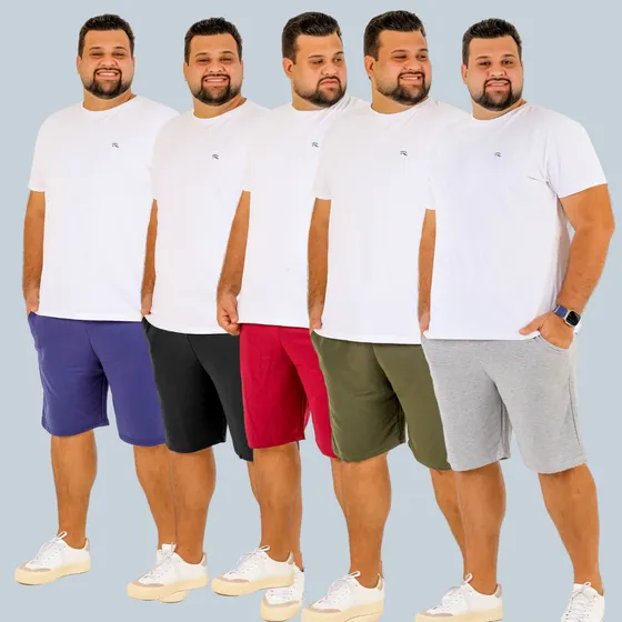 Kit 5 Bermudas Masculino Moletom Academia, Treino, Plus Size