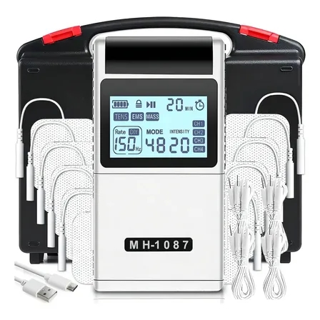 Electroestimulador Muscular TENS EMS Profesional de 4 Canales con 48 Modos y 8 Electrodos
