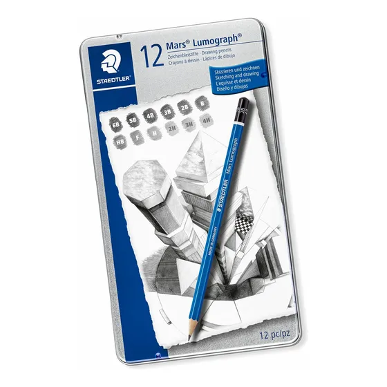 Set Lápices Grafito Lumograph Caja De Metal Dibujo Arte