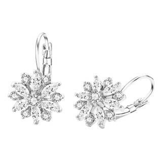 Brinco Banhado A Ouro Branco Com Zirconia Gancho Flor Brinco Banhado A Ouro Branco Com Zirconia Gancho Flor